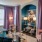 a living room with a large mirror