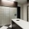 a room with a counter and cabinets